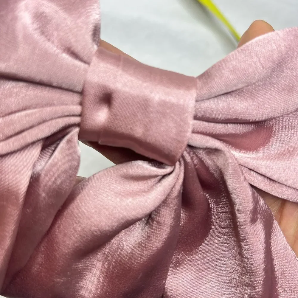 Women’s Dusty Pink Oversized Silky Soft Satin Elegant Hair Bow clip Coquette Y2K